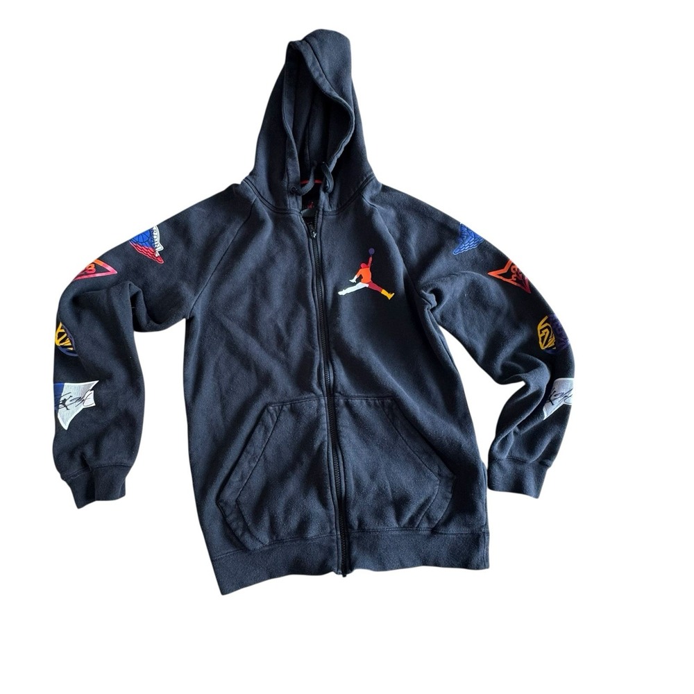 Nike Jordan Full Zip Hoodie Black Logos Embroidered Sleeves Jumpman Small Rare‎